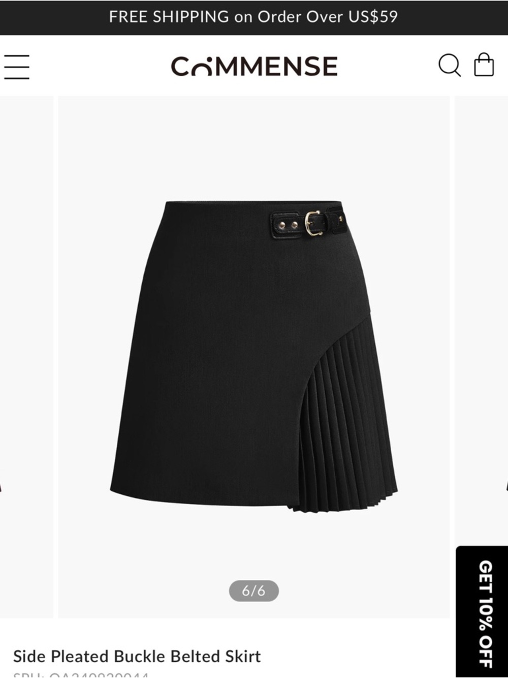 COMMENSE Side Pleated Buckle Belted Skirt - Grey